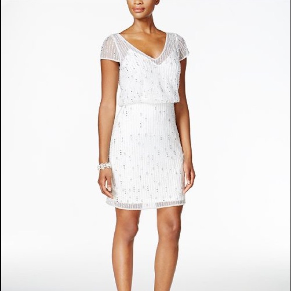 Adrianna papel embellished mesh blouson dress